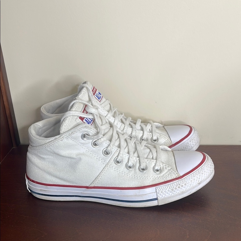 Converse White High-Tops with Red Trim